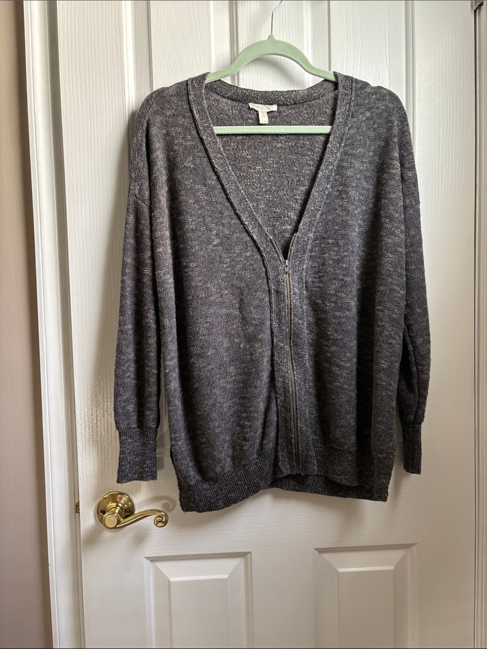 Heather gray zip cardigan. Eileen Fisher